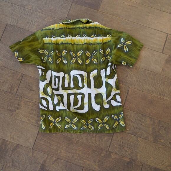 Vtg Evelyn Margolis Hawaiian Shirt Mens Green White Floral Collared Button Down - Picture 2 of 8